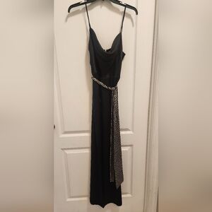 Express Black Satin Romper with Patterned Sash-Size SMALL, Worn ONCE